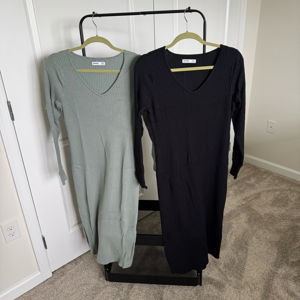 Sonoma Green Ribbed Asymmetrical Maternity Dress